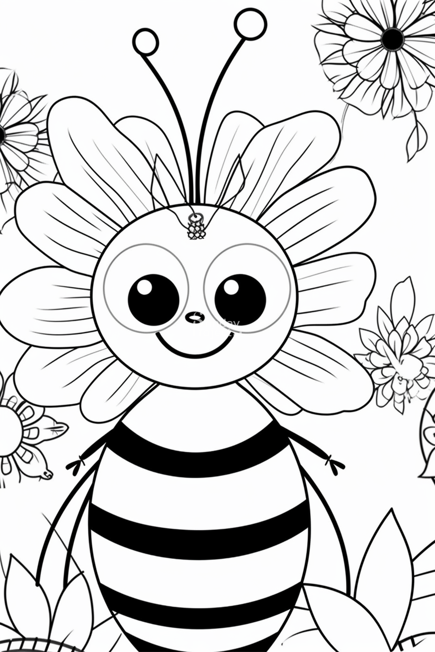 Online coloring book: A large bee welcomes spring coloring page